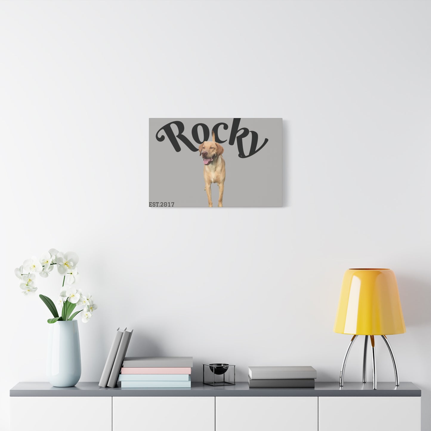 Custom Pet Canvas – Name & Birth Year Design (Light Grey Background)