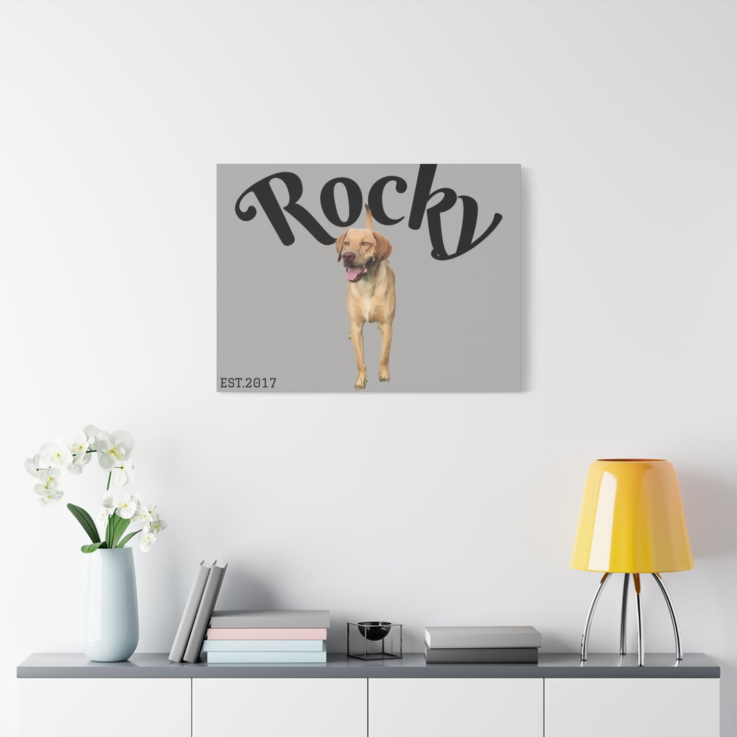 Custom Pet Canvas – Name & Birth Year Design (Light Grey Background)