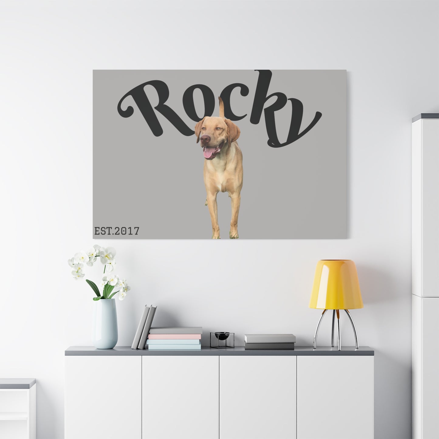 Custom Pet Canvas – Name & Birth Year Design (Light Grey Background)