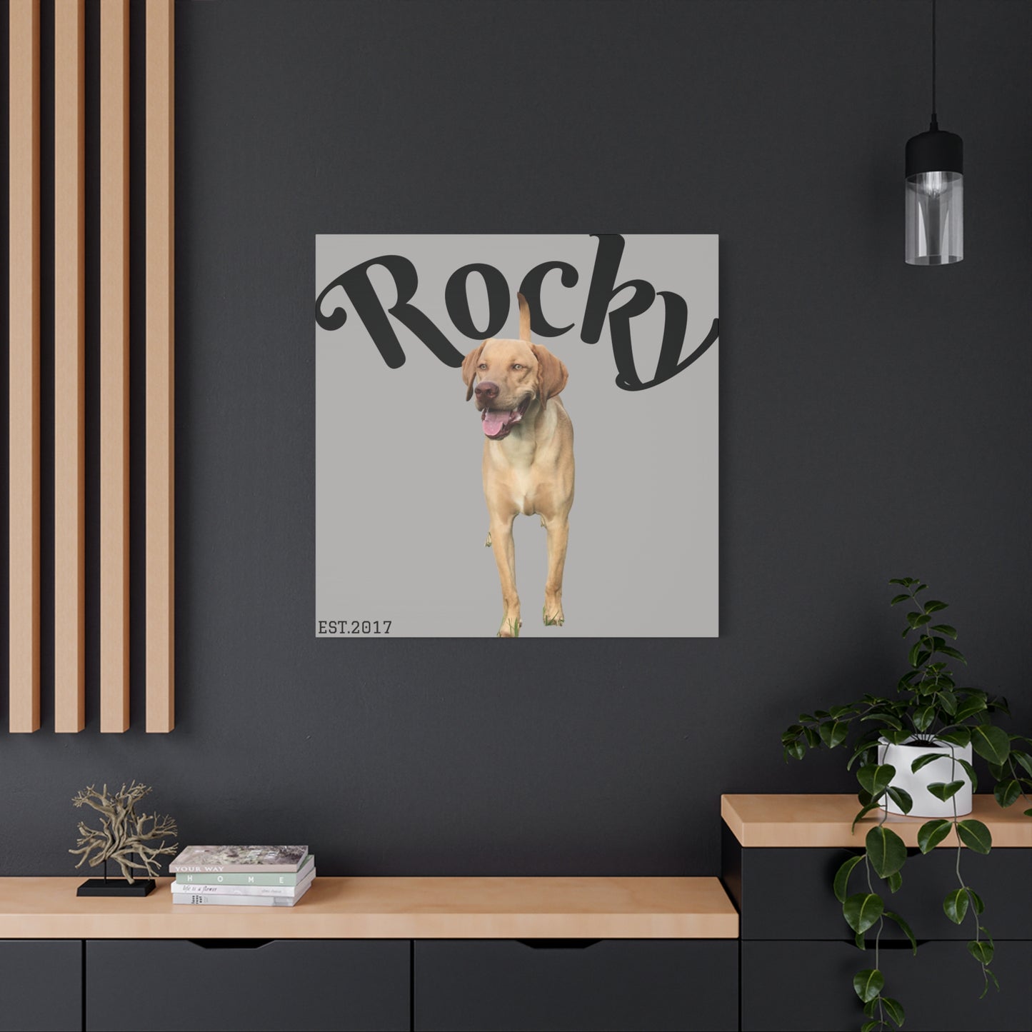 Custom Pet Canvas – Name & Birth Year Design (Light Grey Background)