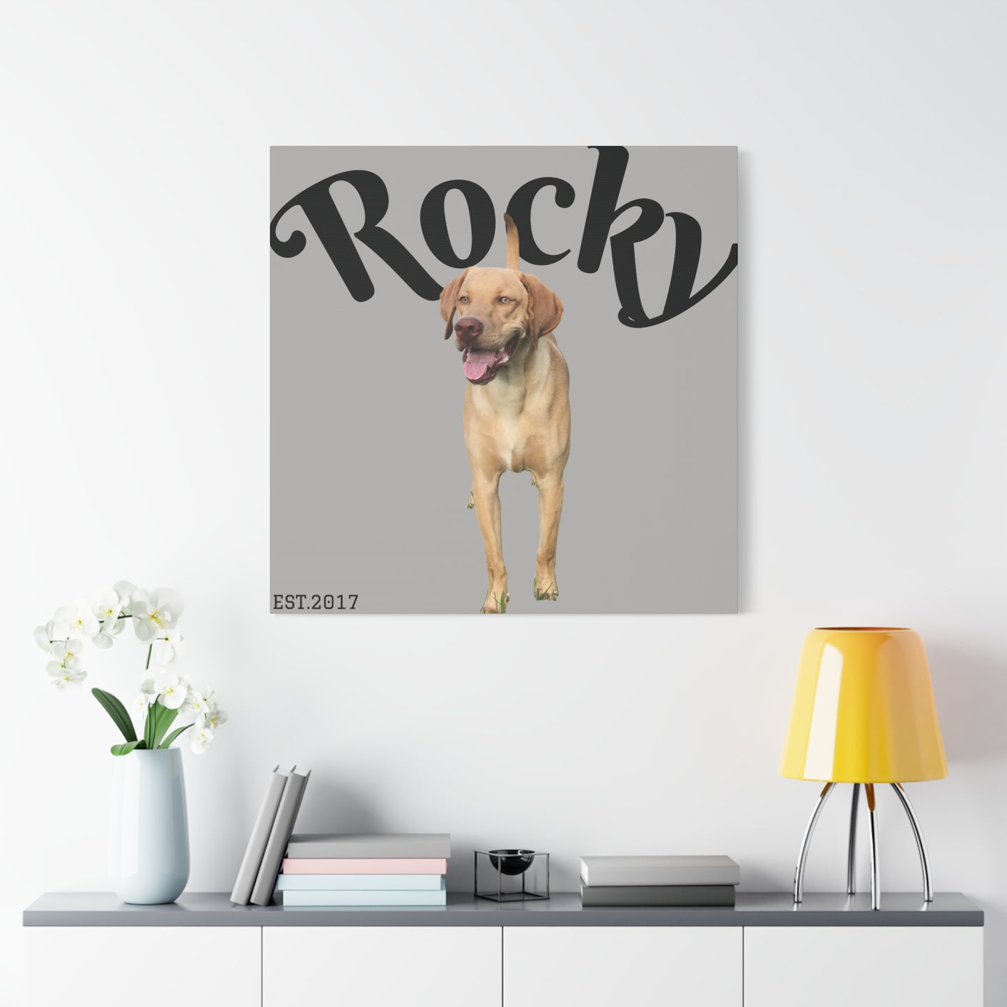 Custom Pet Canvas – Name & Birth Year Design (Light Grey Background)