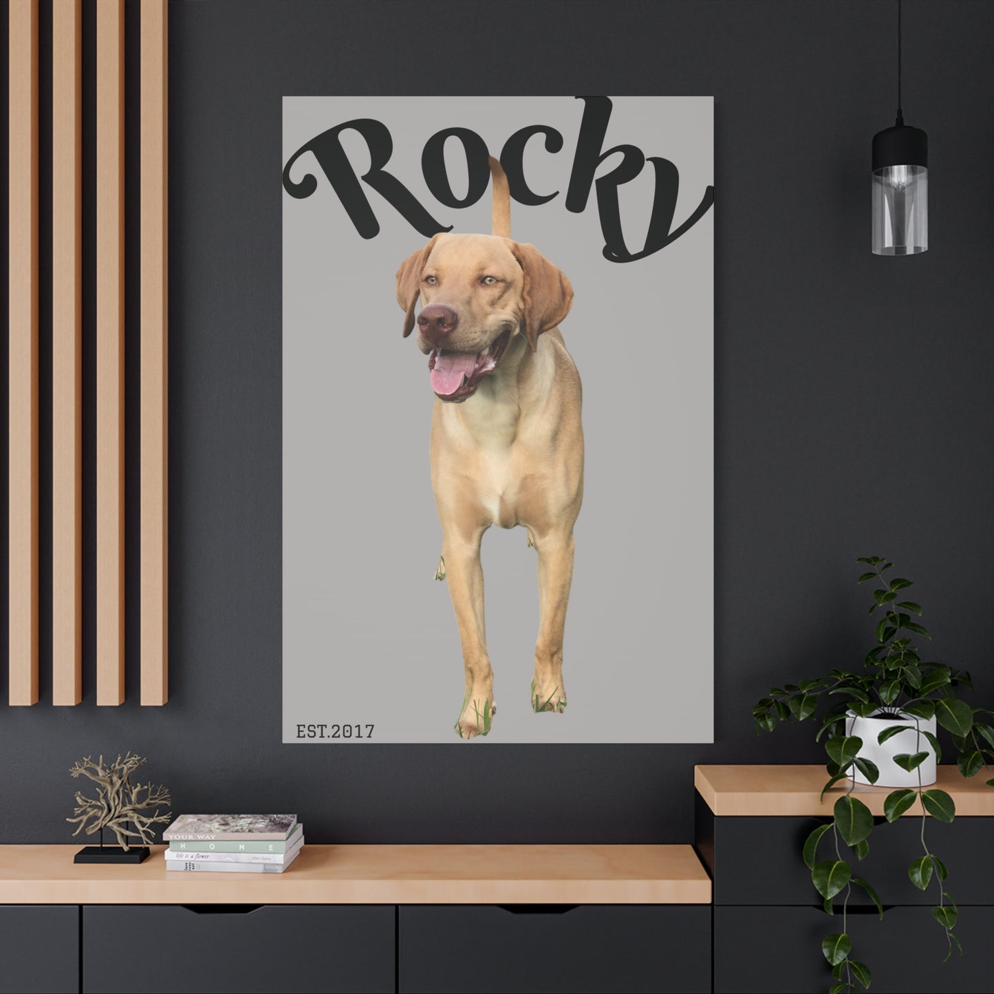 Custom Pet Canvas – Name & Birth Year Design (Light Grey Background)