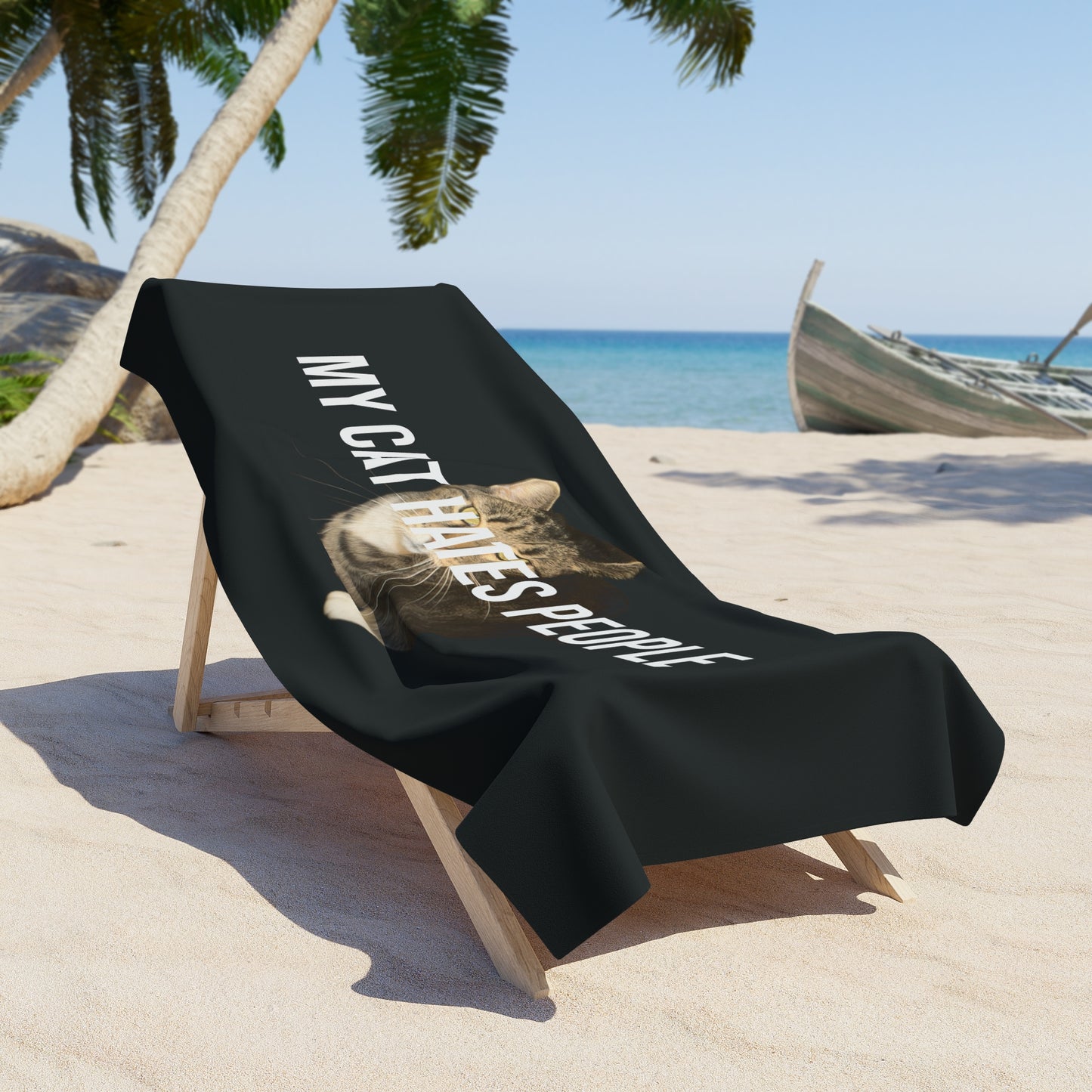Beach Towel: ‘My Cat Hates People’ Personalized with Your Pet Photo