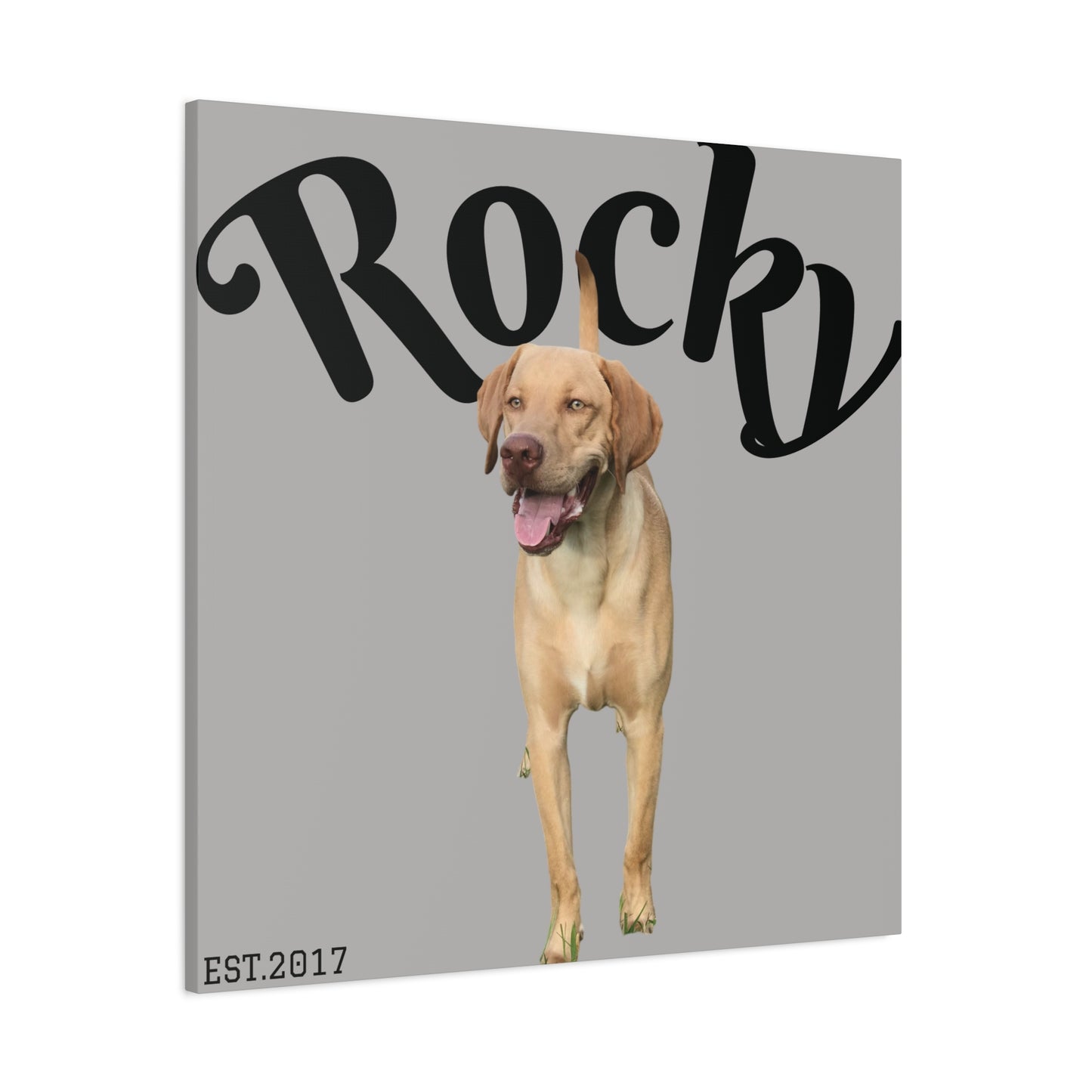 Custom Pet Canvas – Name & Birth Year Design (Light Grey Background)