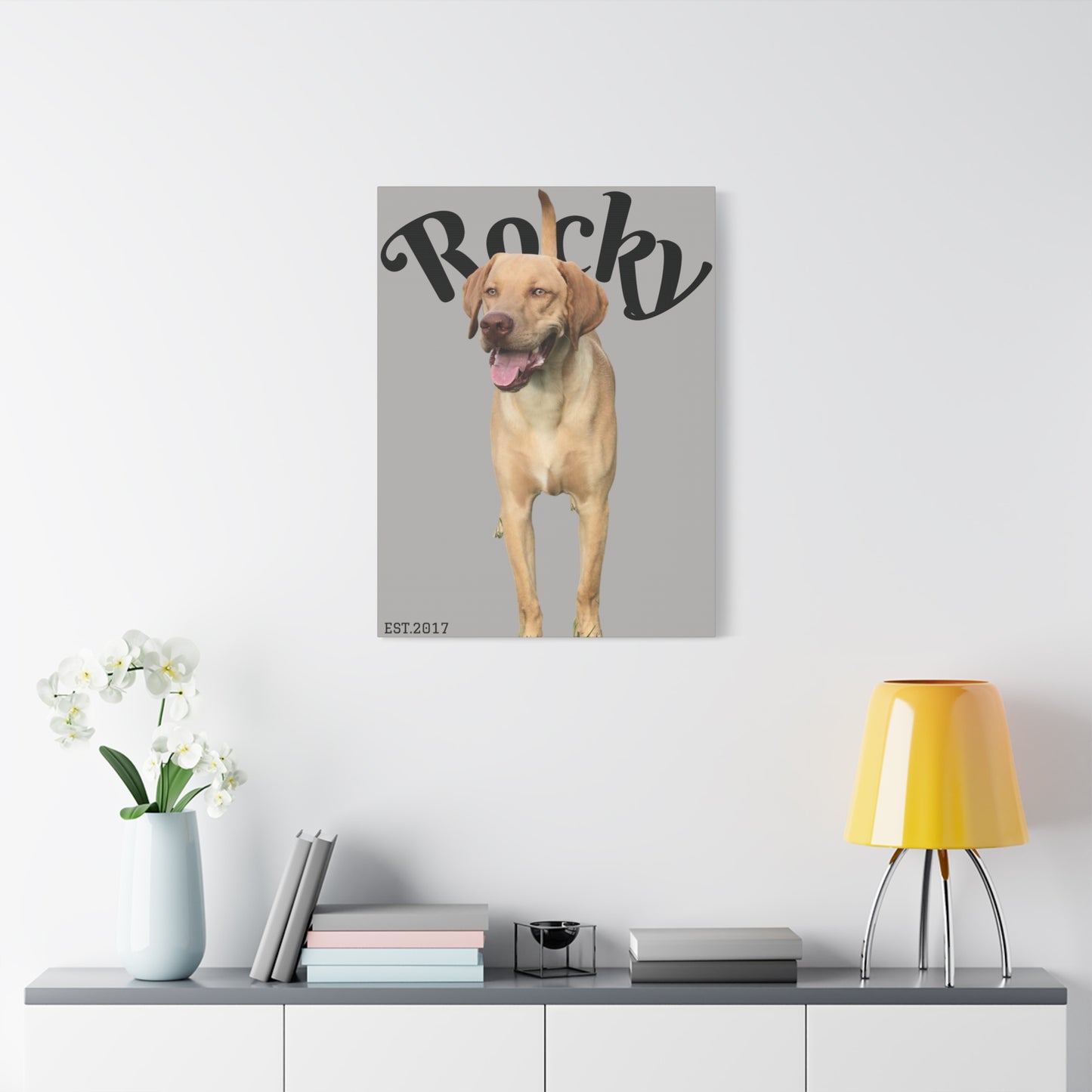Custom Pet Canvas – Name & Birth Year Design (Light Grey Background)
