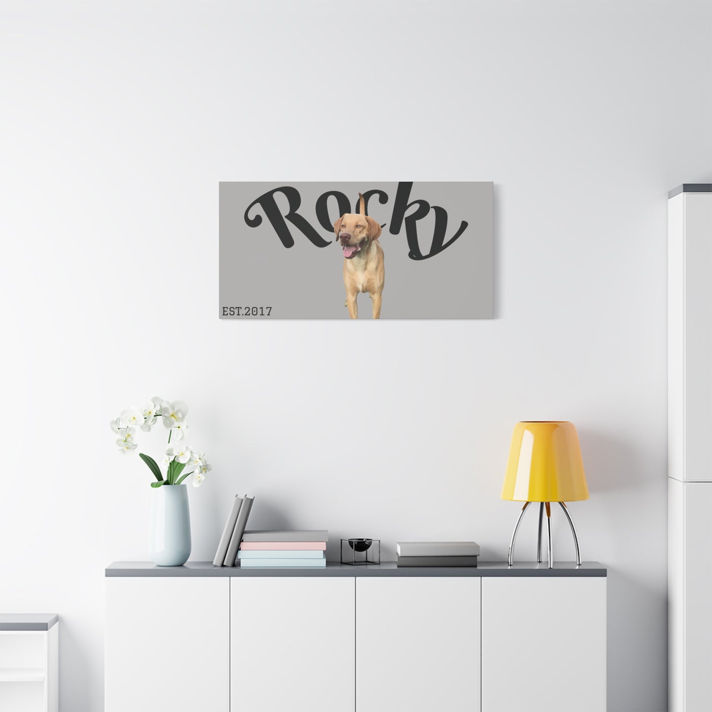 Custom Pet Canvas – Name & Birth Year Design (Light Grey Background)