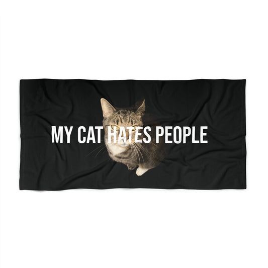 Beach Towel: ‘My Cat Hates People’ Personalized with Your Pet Photo