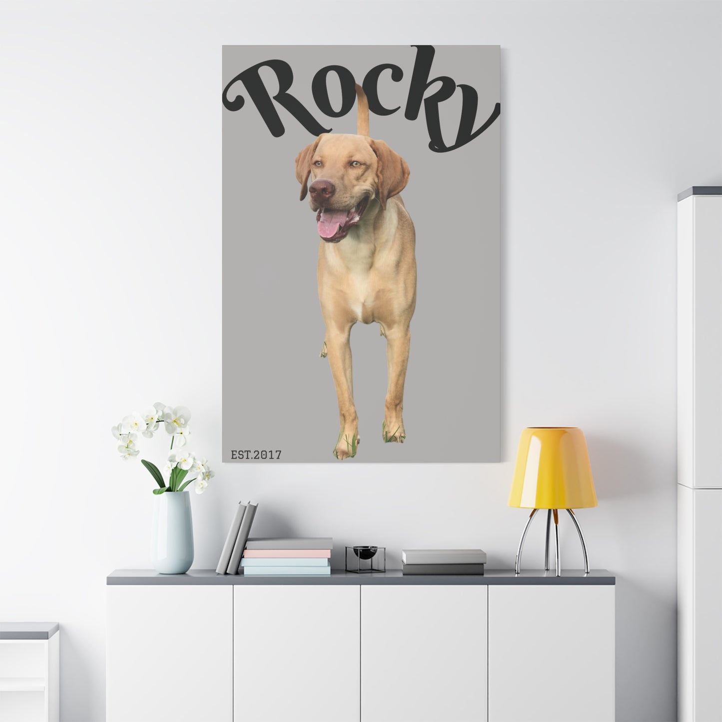 Custom Pet Canvas – Name & Birth Year Design (Light Grey Background)