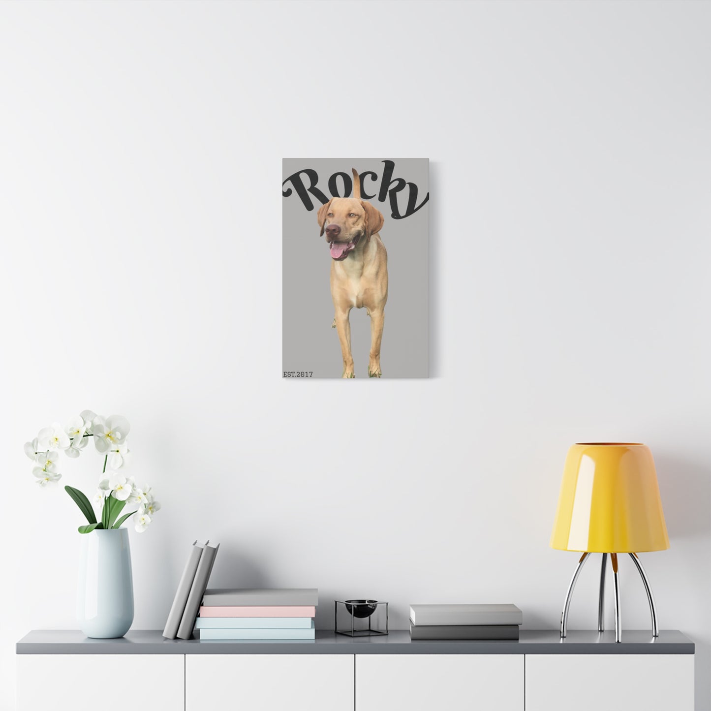 Custom Pet Canvas – Name & Birth Year Design (Light Grey Background)